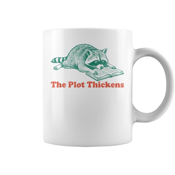 The Plot Thickens Bookish Raccoon Fantasy Book Reader Graphic Print Coffee Mug