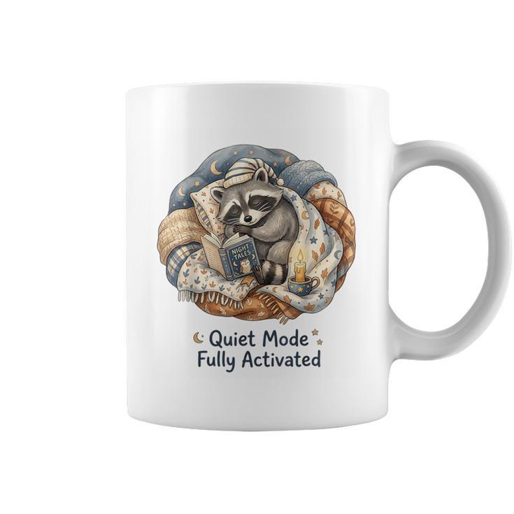 Quiet Mode Fully Activated Cozy Sleeping Raccoon Book Lover Graphic Print Coffee Mug