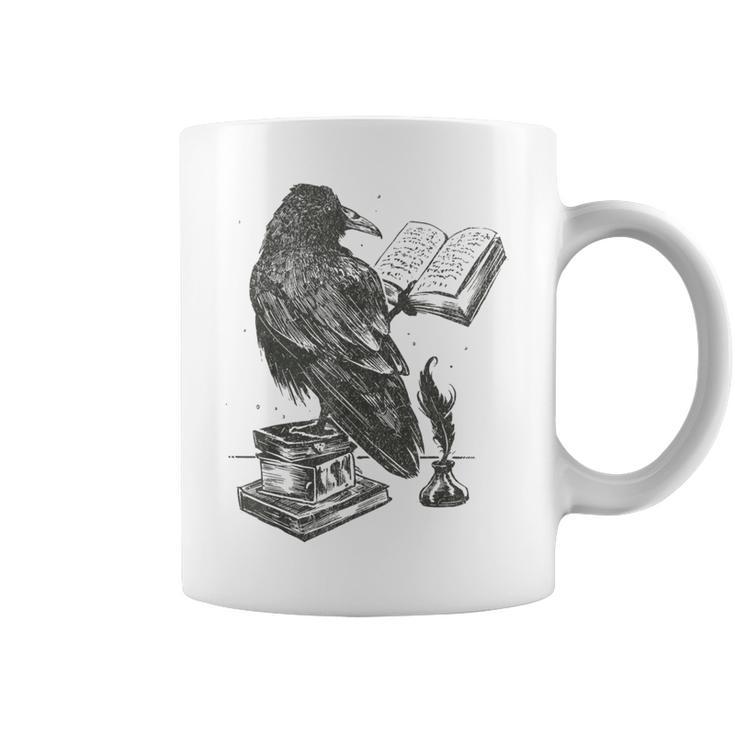 Raven Crow Reading a Magic Book Wizard Animal Bird Reader Graphic Print Coffee Mug