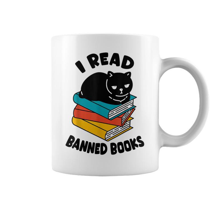 I Read Banned Books Tshirt Cat Reader Bookworm Women Graphic Print Coffee Mug