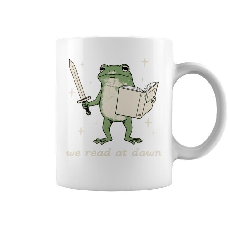 We Read At Dawn Vintage Frog Reading Book Frog Meme Graphic Print Coffee Mug