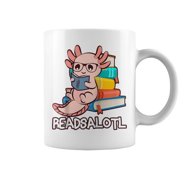 Readalotl a Kawaii Axolotl Reading a Book As Readsalotl Raglan Baseball Tee Graphic Print Coffee Mug