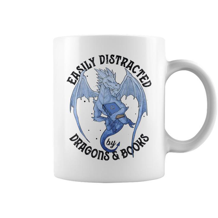 Reading Easily Distracted By Dragons & Books Lover Bookworm Graphic Print Coffee Mug