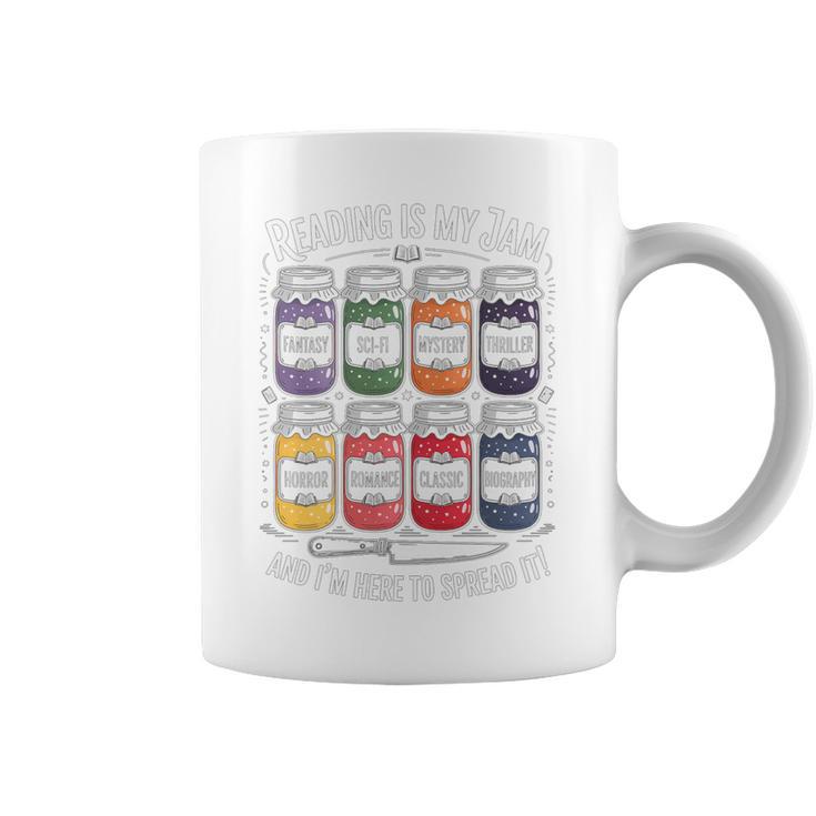 Reading Is My Jam Book Lover Pun Librarian Bookworm Premium Tri-Blend Graphic Print Coffee Mug