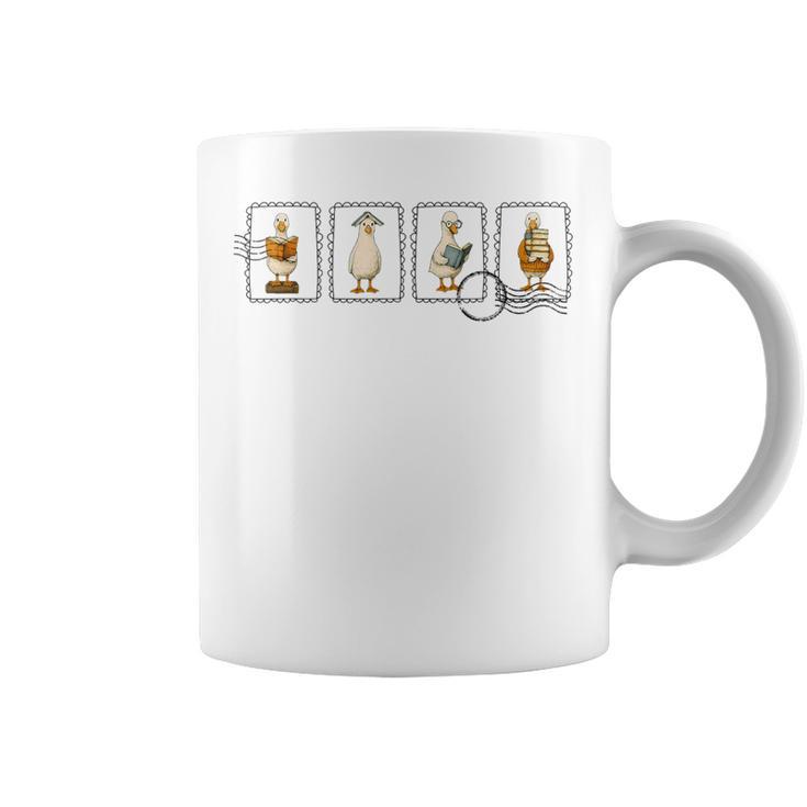 Reading Silly Goose Book Cute Bookish Teacher Stamp Graphic Print Coffee Mug