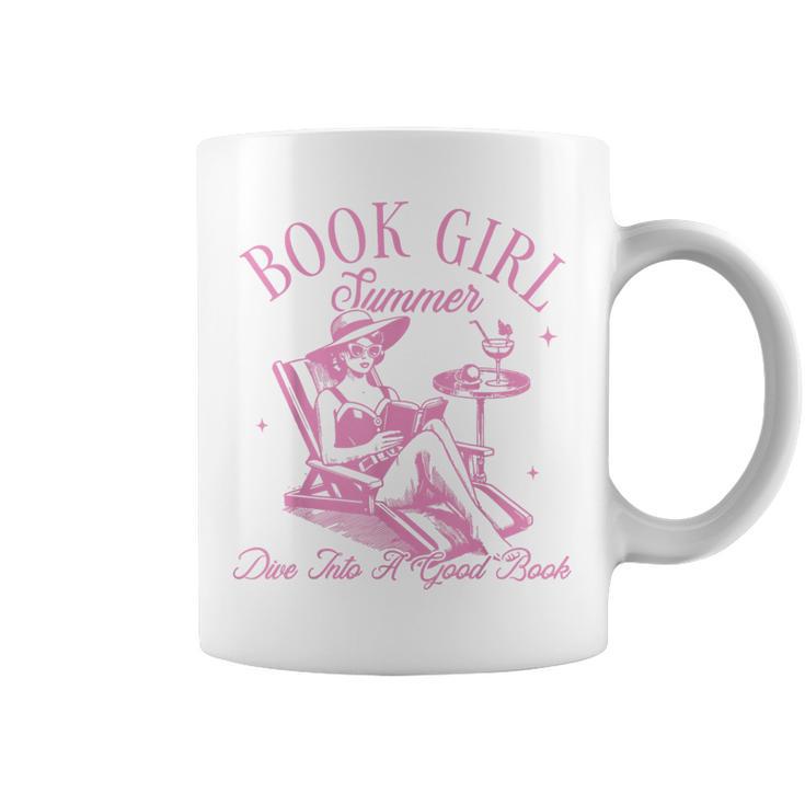 Retro Book Girl Summer Beach Vacation For Book Lover Graphic Print Coffee Mug