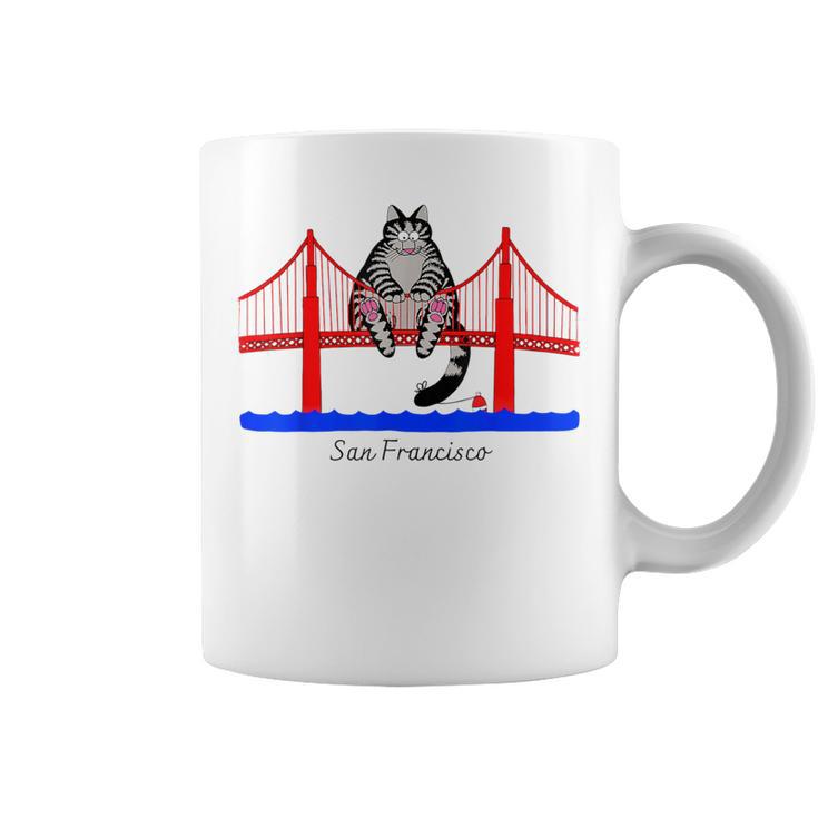 San Francisco Cat Golden Gate Bridge Book Lover Vintage Graphic Print Coffee Mug