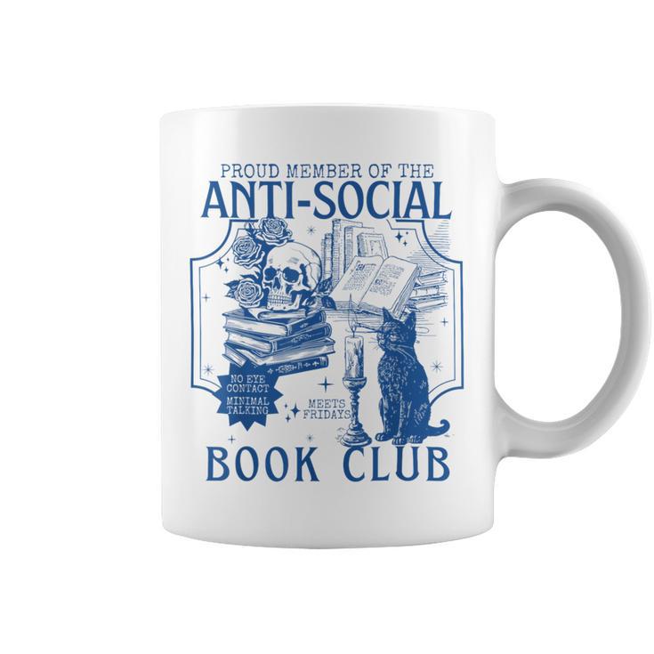 Sarcastic Anti Social Book Club Cat Skull Book Lover Graphic Print Coffee Mug