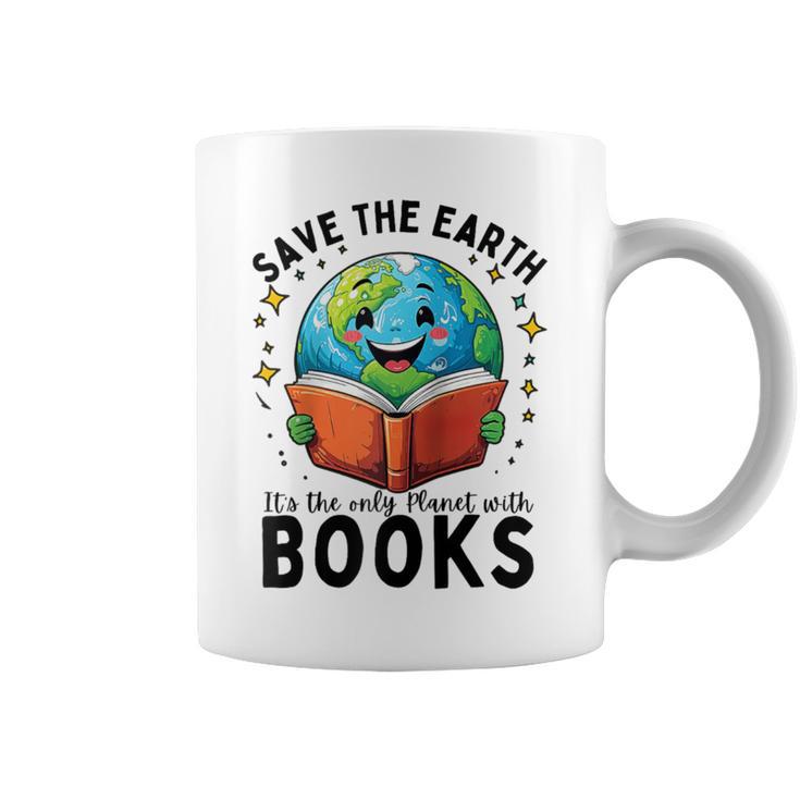 Save Earth It's Only Planet With Books Reader Earth Day Raglan Baseball Tee Graphic Print Coffee Mug