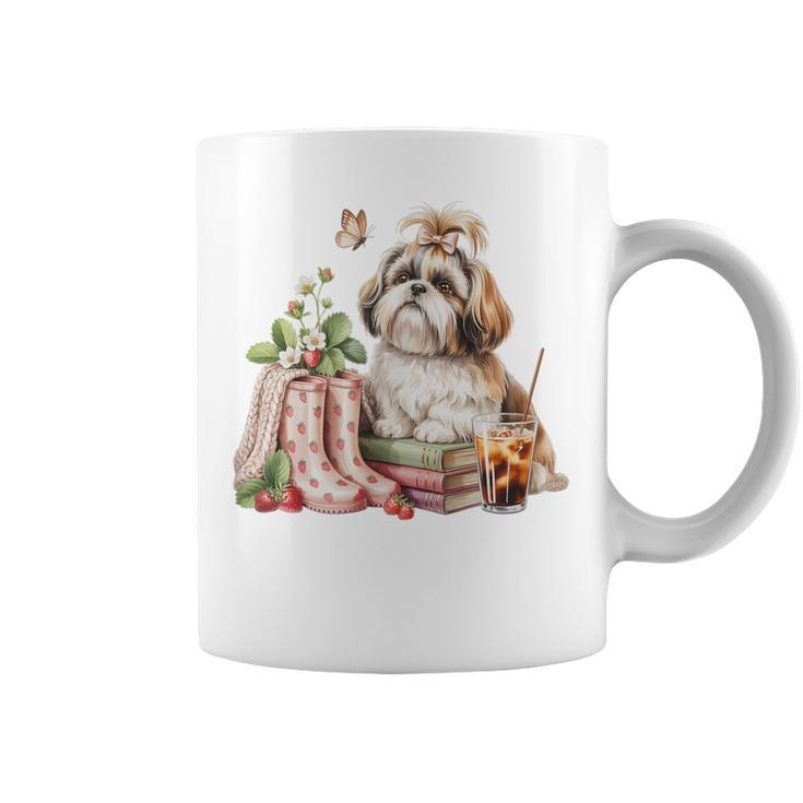 Shih Tzu Dog Garden Collections Books And Strawberries Graphic Print Coffee Mug