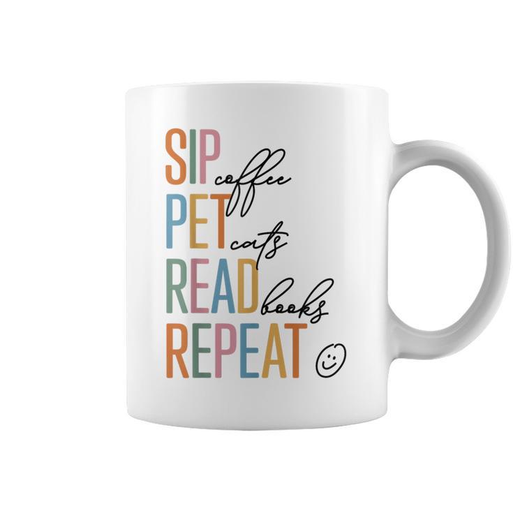Sip Coffee Pet Cats Read Books Repeat Book Cat Lover Graphic Print Coffee Mug