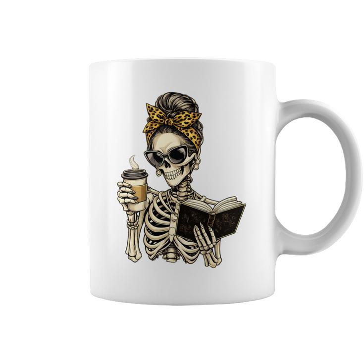 Skeleton Girl Drinking Coffee And Reading Book Graphic Print Coffee Mug