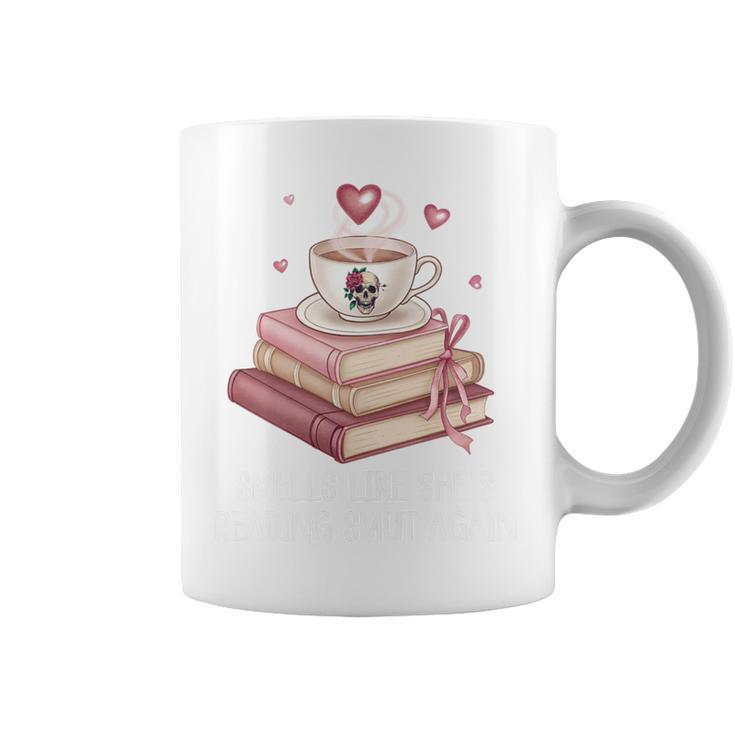 Smells Like She's Reading Smut Again Smutty Books And Coffee Premium Tri-Blend Graphic Print Coffee Mug