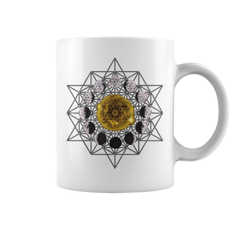 Sol Y Luna Fases Cubo De Metatrón Flor De Laidaagrada Taza de café