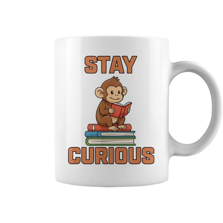 Stay Curious Monkey Reading Kids Book Lover Jungle Animal Graphic Print Coffee Mug