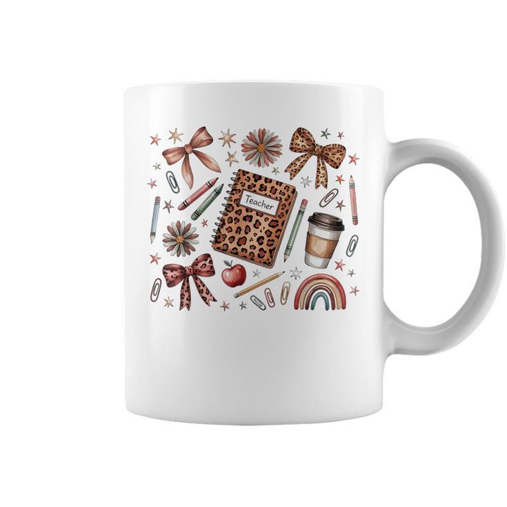 Teacher Coquette Bow Book First Day Of School Back To School Graphic Print Coffee Mug