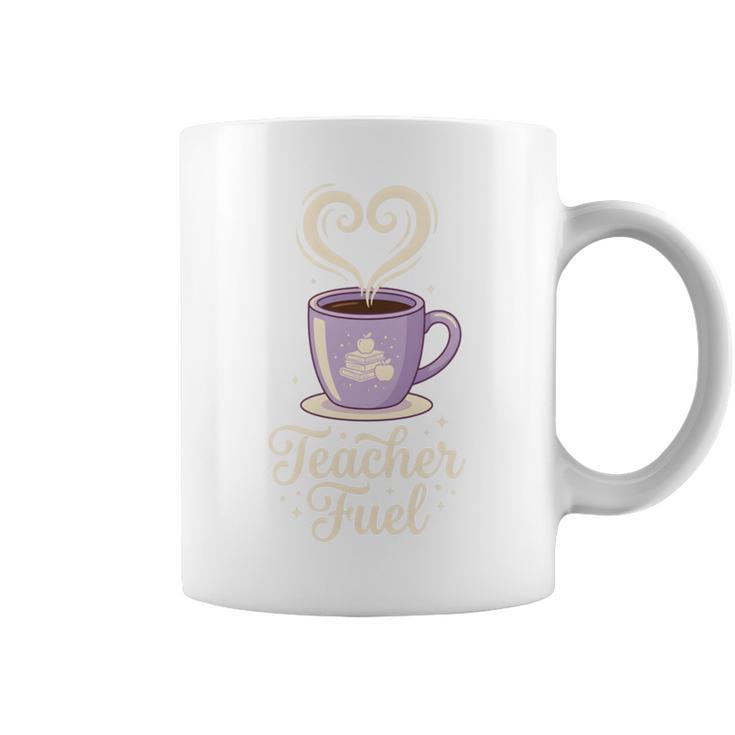 Teacher Fuel Coffee Cup Books Apples Educator Graphic Print Coffee Mug