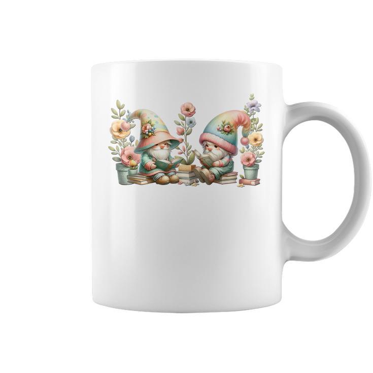 Teacher Gnome Motif Floral Stack Of Books Decor Cute Reading Graphic Print Coffee Mug