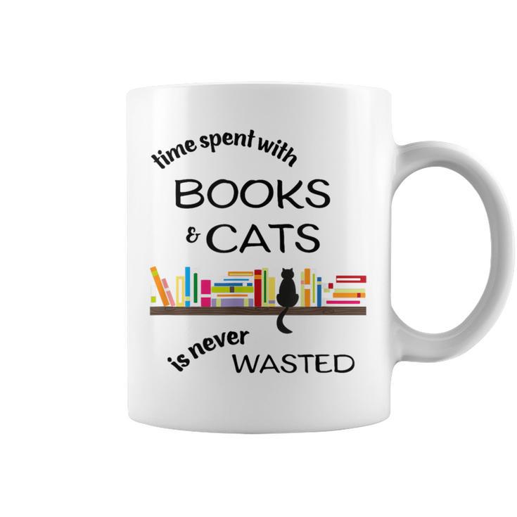 Time Spent With Books & Cats Is Never Wasted Graphic Print Coffee Mug