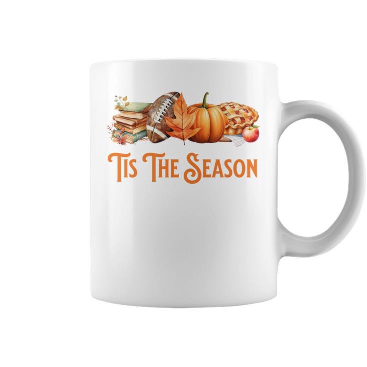 Tis The Season Fall Reading Books Football Pumpkin Apple Pie Graphic Print Coffee Mug