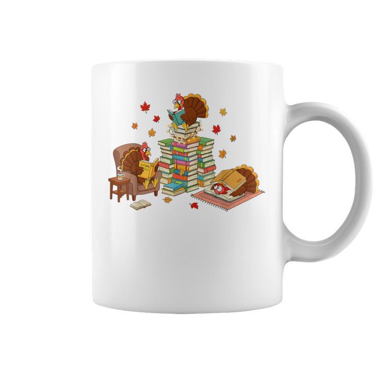 Turkey Reading Books Fall Librarian Book Lover Teacher Kids Graphic Print Coffee Mug