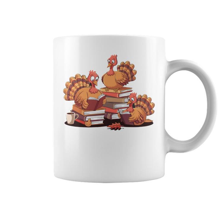 Turkey Reading Books Fall Thanksgiving Teacher Book Lovers Graphic Print Coffee Mug