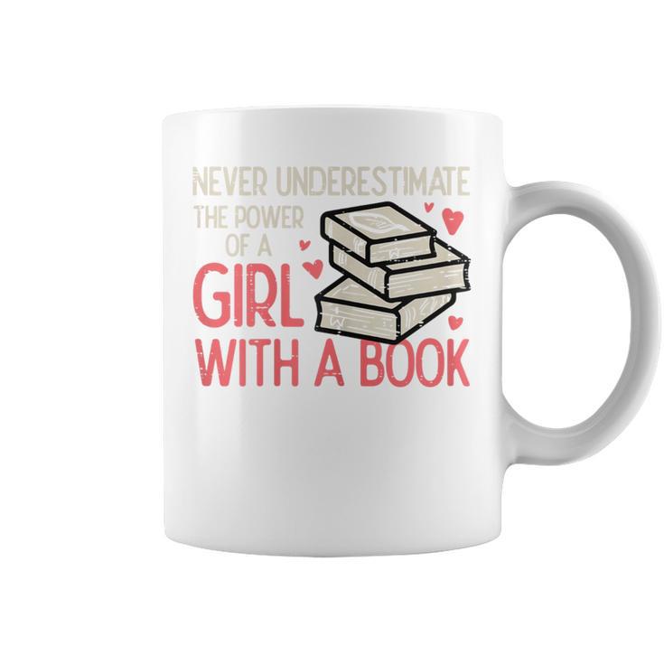 Never Underestimate Power Of Girl With Book Bookworm Women Graphic Print Coffee Mug