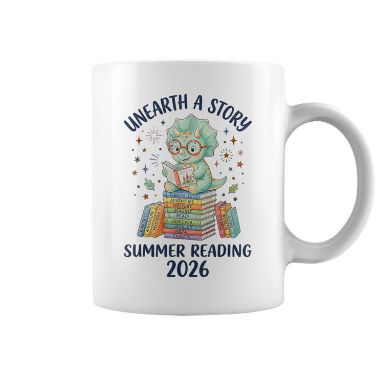 Unearth a Story Triceratops Dinosaur Reading Books Cute Dino Graphic Print Coffee Mug