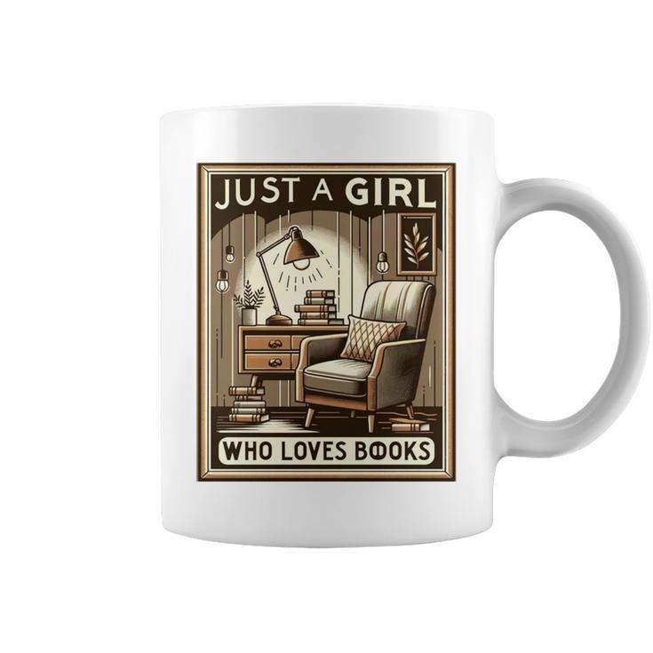 Vintage Just A Girl Who Loves Books Women Book Worm Reading Performance Graphic Print Coffee Mug