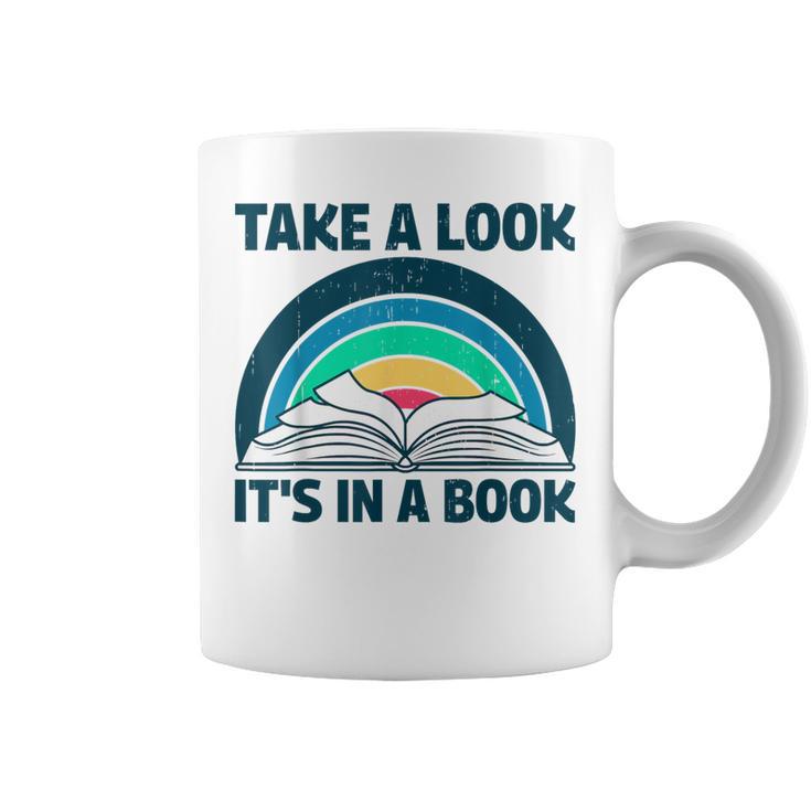 Vintage Retro Style Rainbow Take a Look It's In a Book Read Graphic Print Coffee Mug