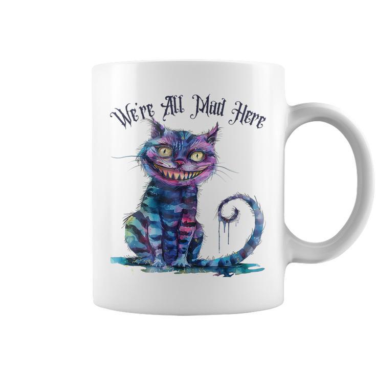 We'Re All Mad Here Cheshire Cat Alice Wonderland Book Boys Graphic Print Coffee Mug