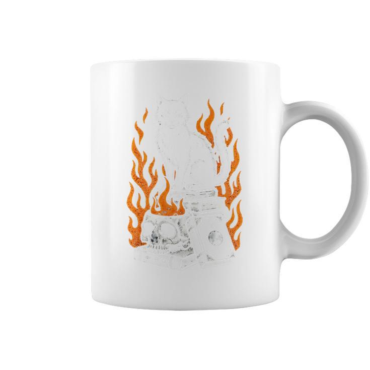 Witchy Creepy Goth Cat Skull Flames Occult Magic Books Comfort Colors Crop Top Graphic Print Coffee Mug