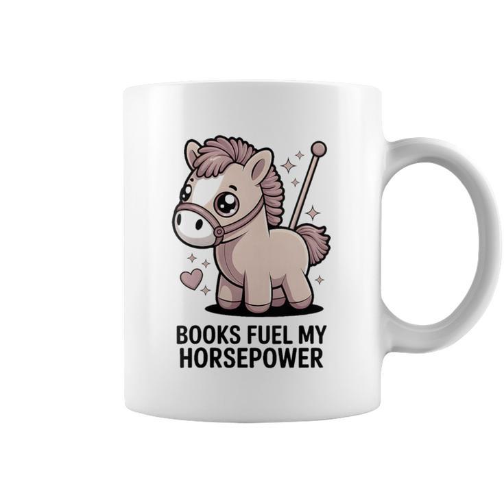 Women's Books Fuel My Horsepower Cute Reading Pony Graphic Print Coffee Mug