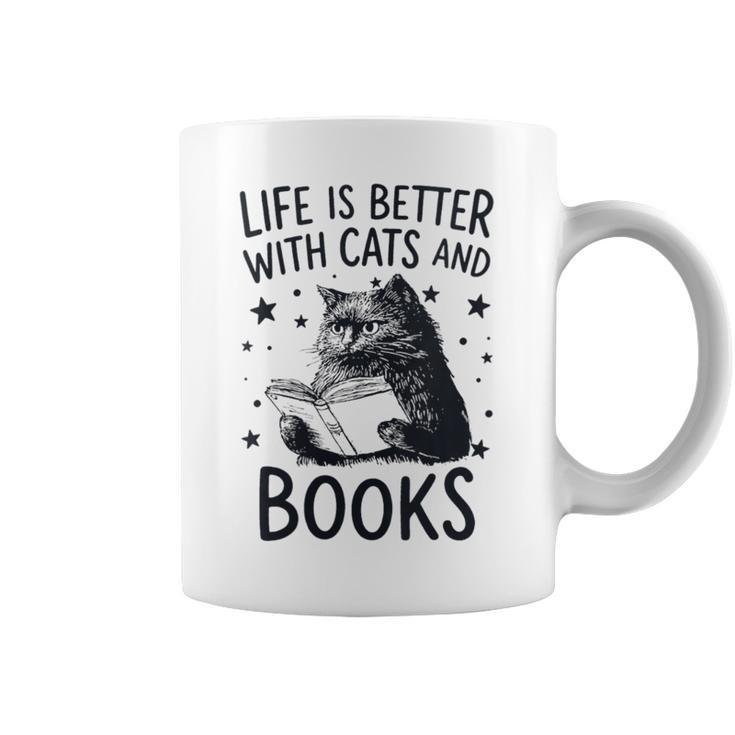 Women's Life Is Better With Cats And Books Cat Graphic Print Coffee Mug