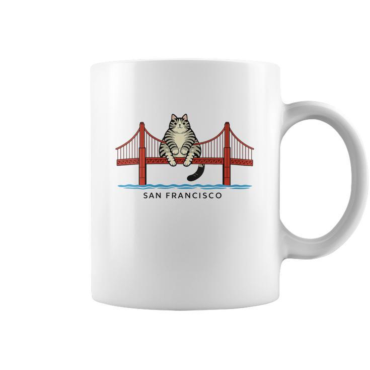Women's San Franciscos Cat Golden Gates Bridge Cat Reading Books Graphic Print Coffee Mug