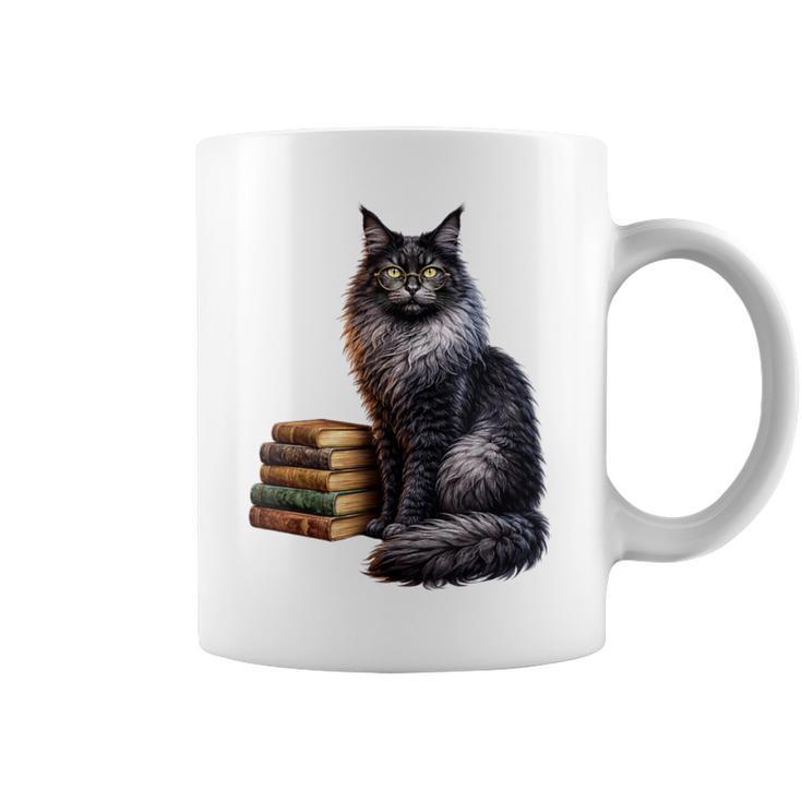 Women's Smokey Maine Coon Cat Book Lover Graphic Print Coffee Mug