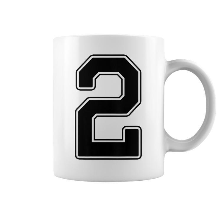 【バックプリント・背中側】2 数字 背番号 ユニフォーム ナンバー【ブラック／黒の文字】スポーツ 野球 サッカー 部活 コーヒーマグ