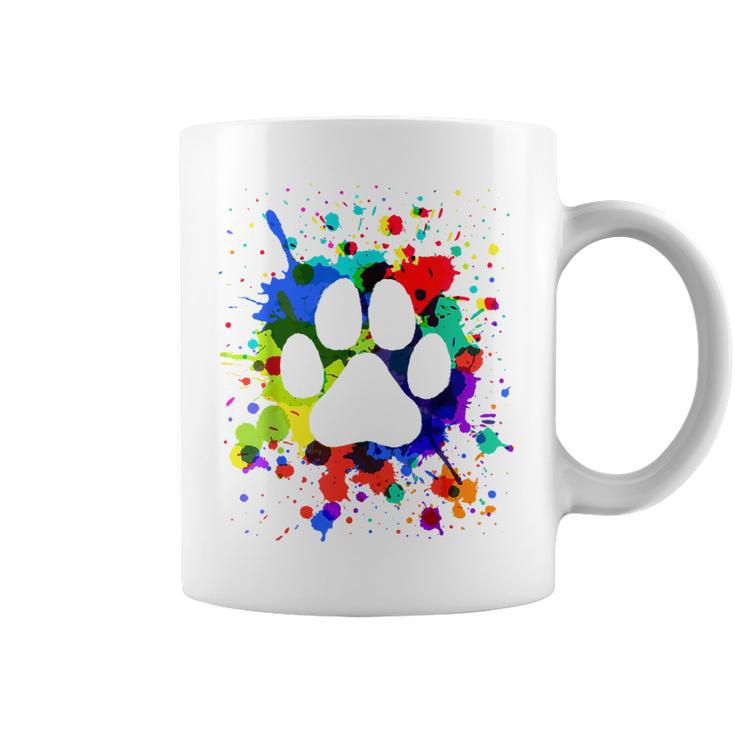 カラフルペイント スプラッター 肉球プリント 猫 犬 コーヒーマグ
