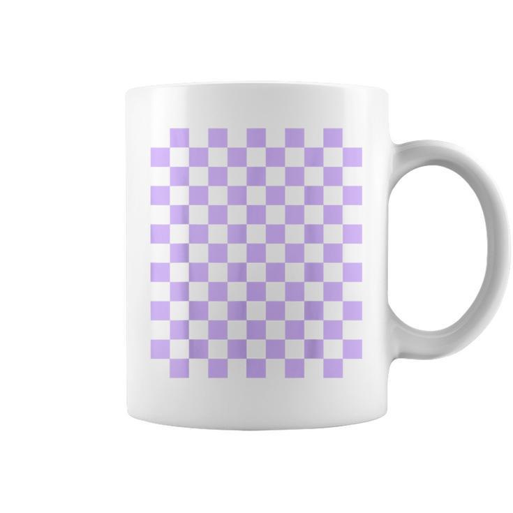 パープルラベンダーチェッカーボード コーヒーマグ