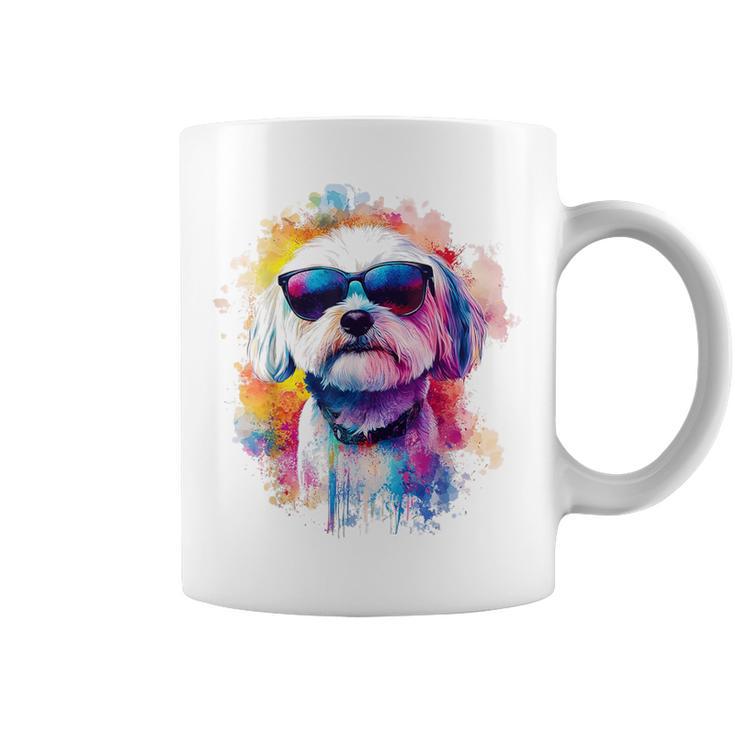 マルチーズ 犬 グラフィック ペット アートワーク サングラス マルチーズ コーヒーマグ