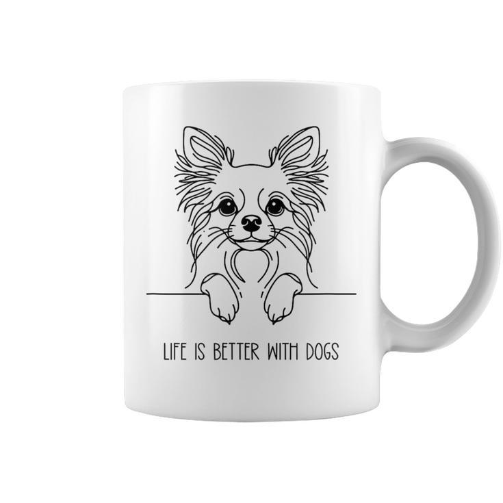 犬と一緒なら人生はもっと良くなる チワワ ラインアート ロングコートチワワ タイプ1 コーヒーマグ