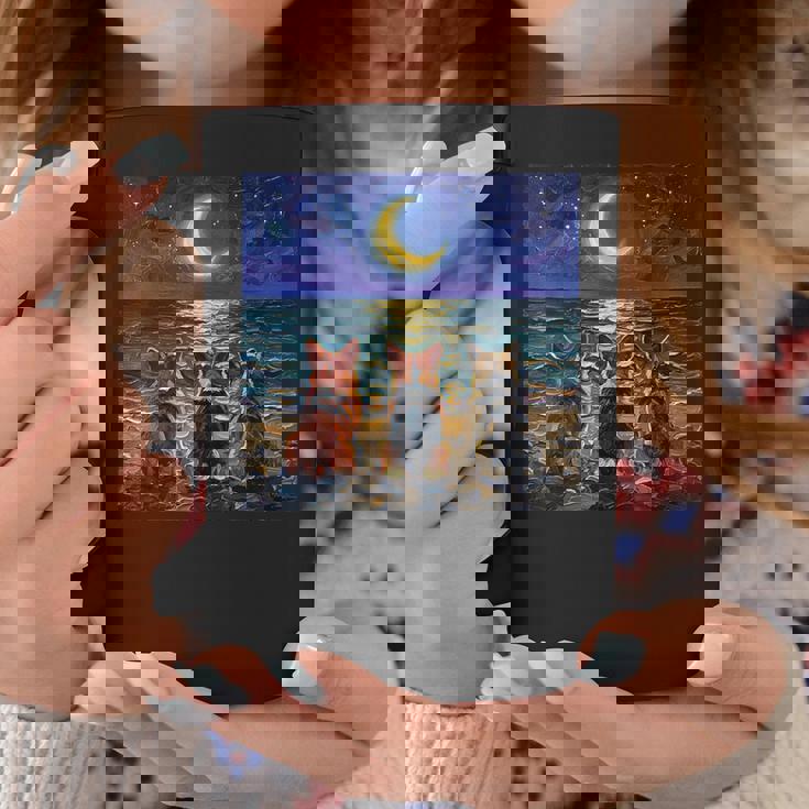 3 コーギーの夜のビーチかわいい犬と三日月のアートワーク コーヒーマグ 面白い贈り物