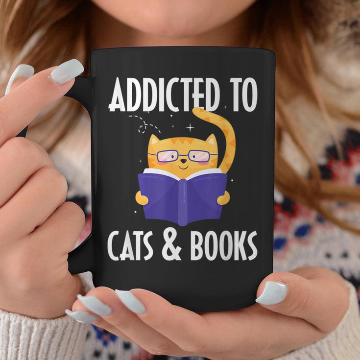Addicted To Cats And Books Orange Tabby Cat Men Women Kids Graphic Print Coffee Mug Unique Gifts