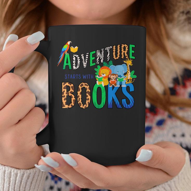 Adventure Starts With Books Jungle Animals Kids Reading Them Graphic Print Coffee Mug Unique Gifts Adventure Starts With Books Jungle Animals Kids Reading Them Graphic Print Coffee Mug Unique Gifts