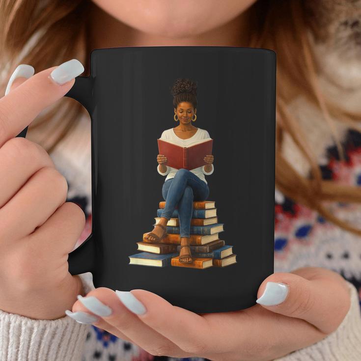 African American Woman Melanin Afro Girl Reading Book Graphic Print Coffee Mug Unique Gifts