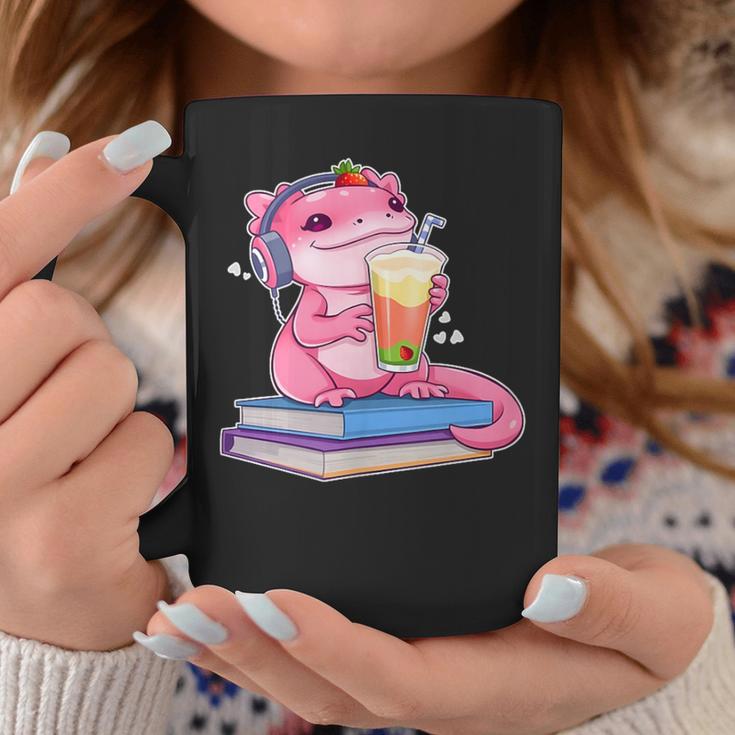 Axolotl With Strawberry Matcha And Books Graphic Print Coffee Mug Unique Gifts