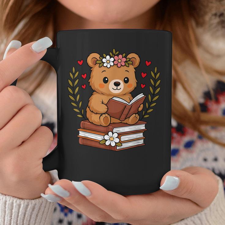 Bear Reading Book Graphic Bear With Book Floral Graphic Print Coffee Mug Unique Gifts