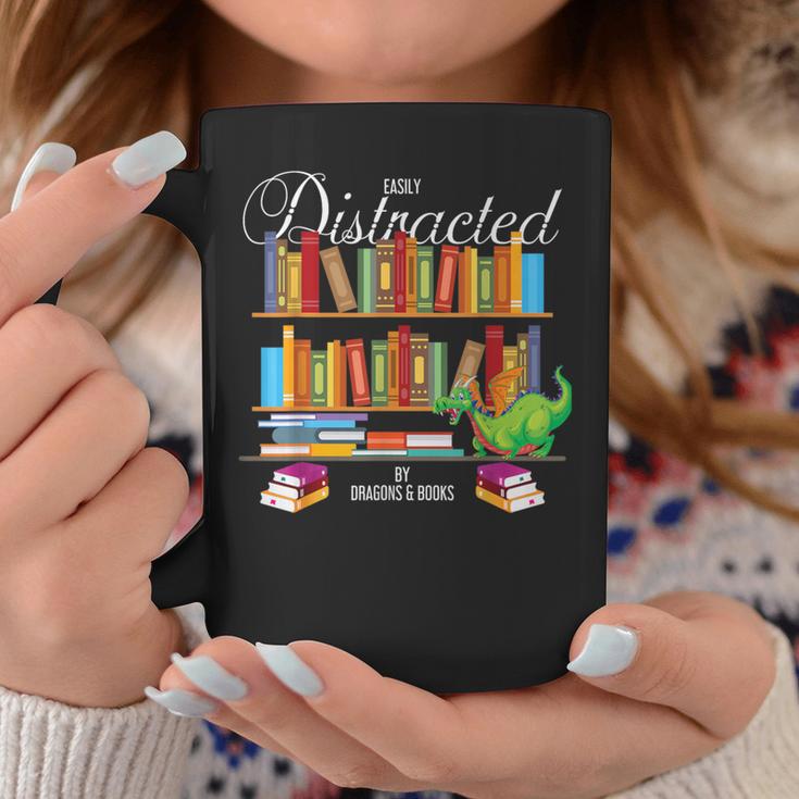 Book Lover Distracted By Books & Dragons Bookworm Graphic Print Coffee Mug Unique Gifts