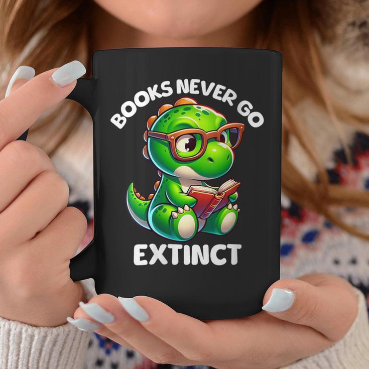 Books Never Go Extinct Reading Dinosaur Bookish Nerdy Graphic Print Coffee Mug Unique Gifts