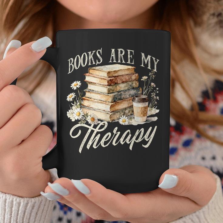 Books Are My Therapy Floral Book Lover Reading Bookworm Nerd Graphic Print Coffee Mug Unique Gifts